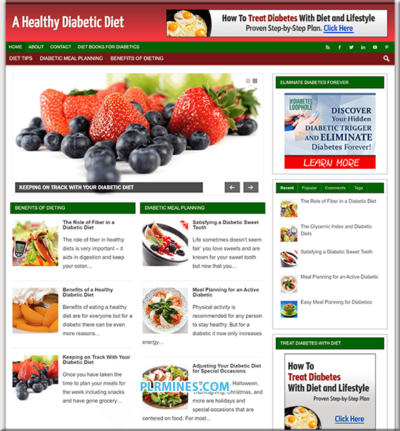 Dieta diabetica Niche PLR Sito web