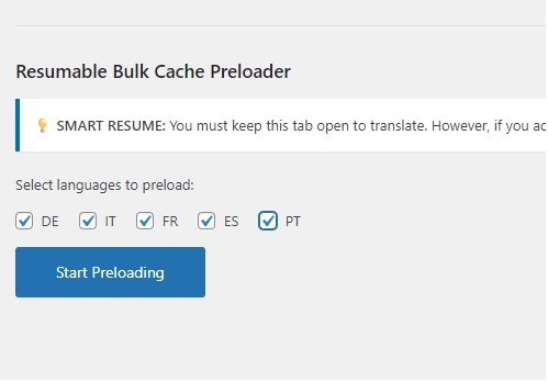 Interfaccia del Preloader Cache in Blocco